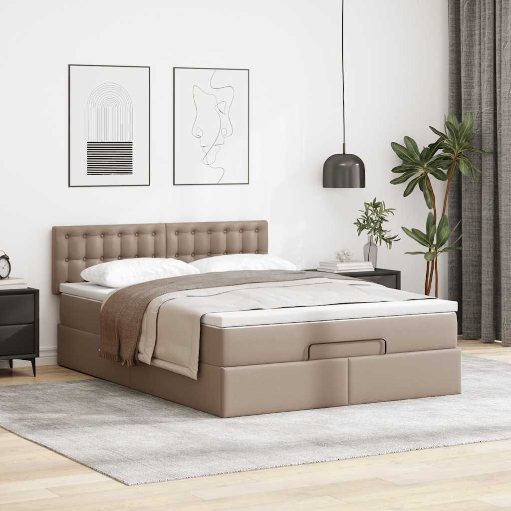 vidaXL Κρεβάτι-Μονό κρεβάτι με στρώματα και LED Cappuccino 140x190 εκ. από τεχνητό δέρμα