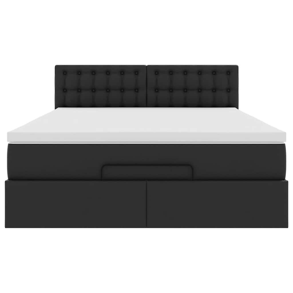 vidaXL Οθωμανικό κρεβάτι με στρώματα & LEDs Μαύρο Faux Leather