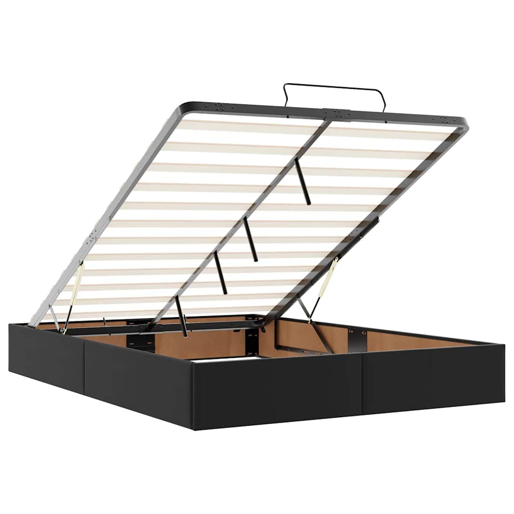 vidaXL Οθωμανικό κρεβάτι με στρώματα & LEDs Μαύρο Faux Leather