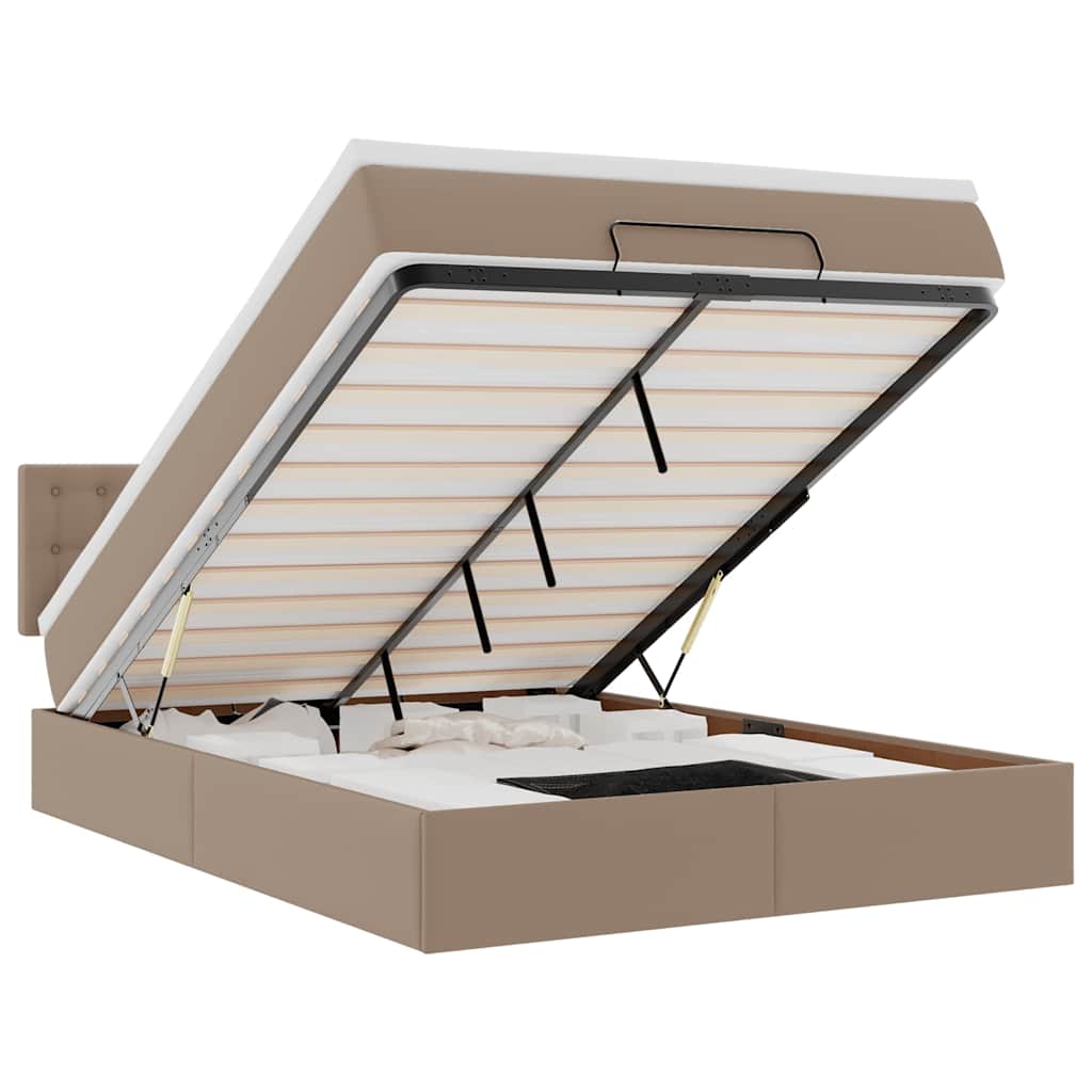 vidaXL Οθωμανικό κρεβάτι με στρώματα & LEDs Cappuccino Faux Leather