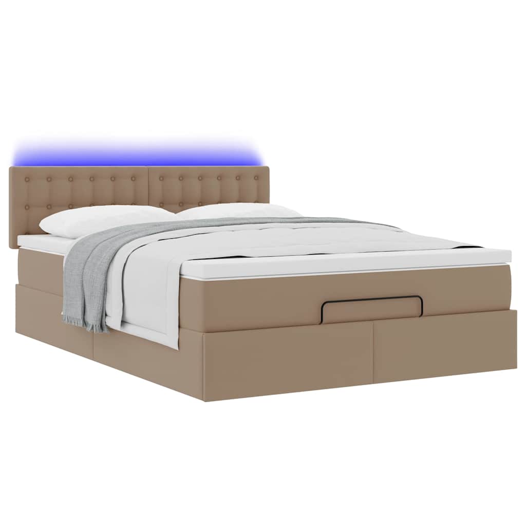 vidaXL Οθωμανικό κρεβάτι με στρώματα & LEDs Cappuccino Faux Leather