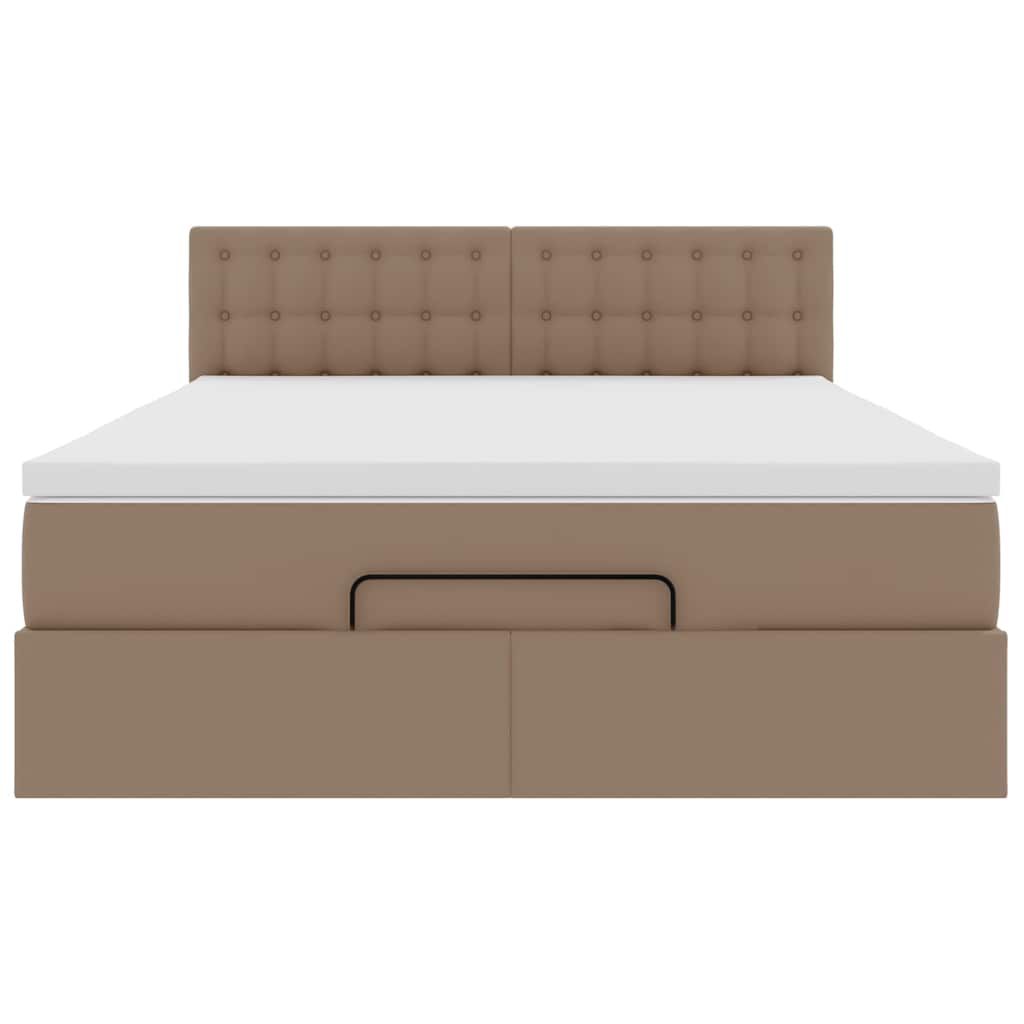 vidaXL Οθωμανικό κρεβάτι με στρώματα & LEDs Cappuccino Faux Leather