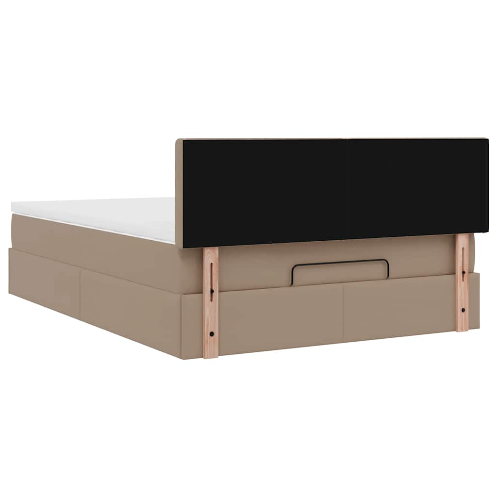 vidaXL Οθωμανικό κρεβάτι με στρώματα & LEDs Cappuccino Faux Leather