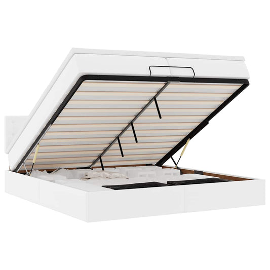 vidaXL Οθωμανικό κρεβάτι με στρώματα & LEDs Καθαρό λευκό Faux Leather