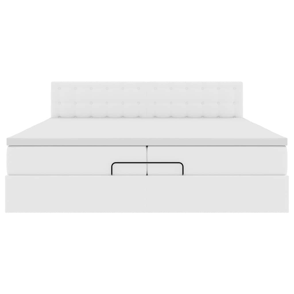 vidaXL Οθωμανικό κρεβάτι με στρώματα & LEDs Καθαρό λευκό Faux Leather