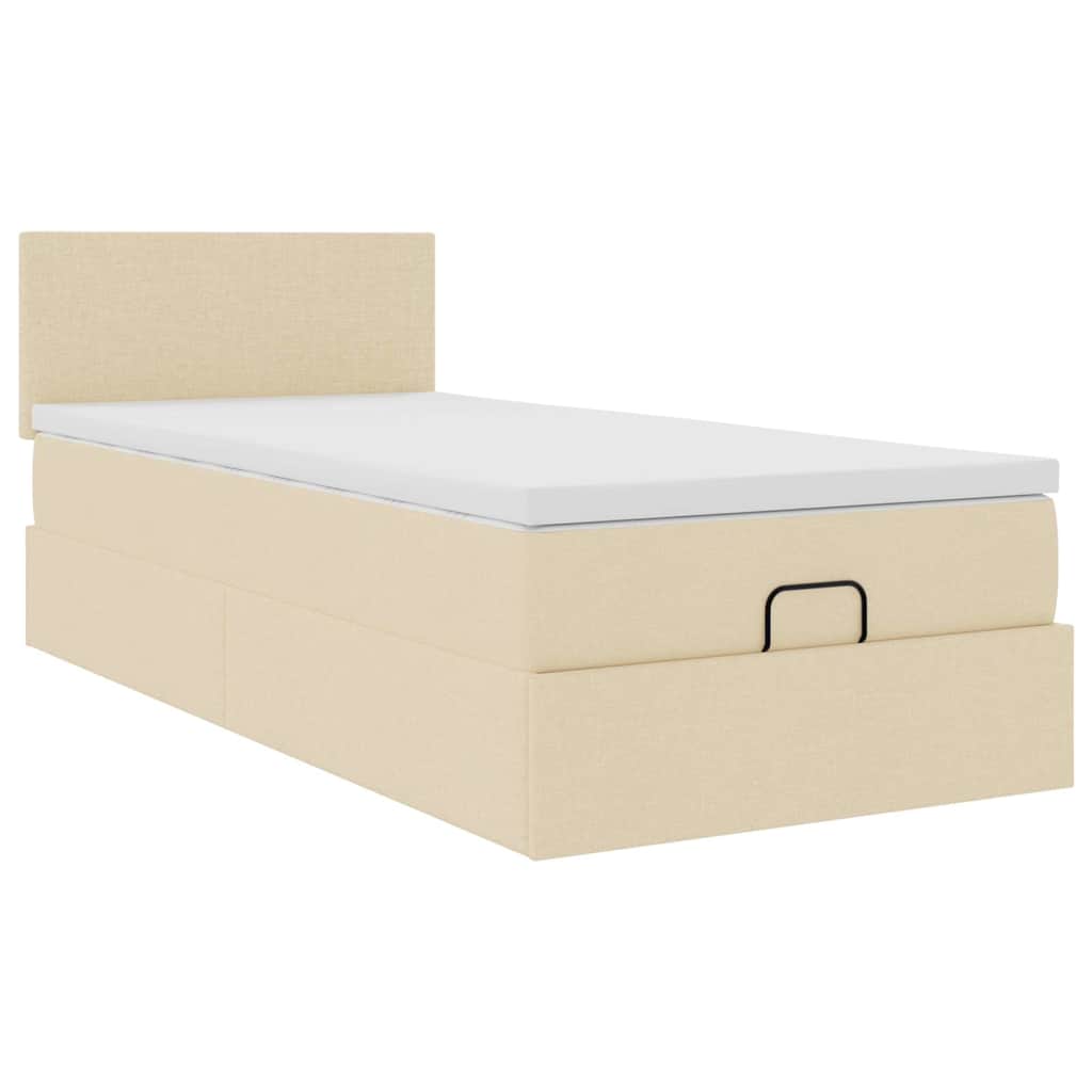 vidaXL Οθωμανικό κρεβάτι με στρώμα & LEDs Cream 80x200cm ύφασμα