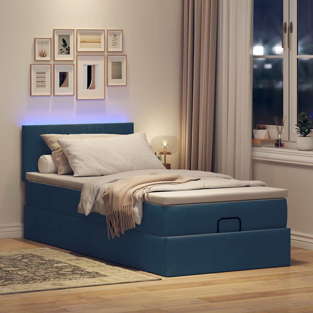 vidaXL Κρεβάτι-Μονό κρεβάτι με στρώμα και LED Μπλε 80x200 εκ. από ύφασμα
