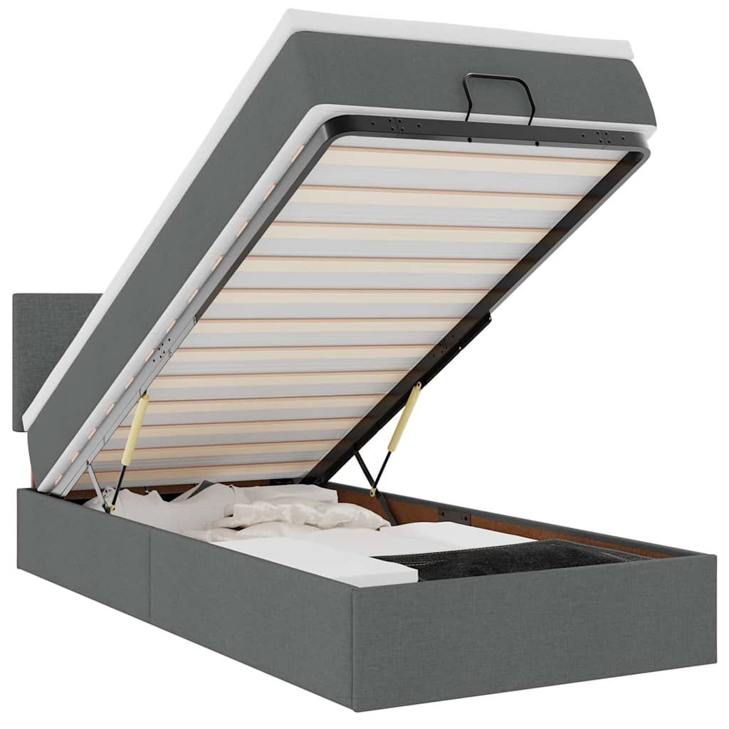 vidaXL Οθωμανικό κρεβάτι με στρώμα & LEDs Σκούρο γκρι 90x190cm ύφασμα