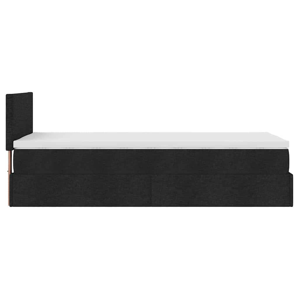 vidaXL Οθωμανικό κρεβάτι με στρώμα & LEDs Μαύρο ύφασμα 90x190cm