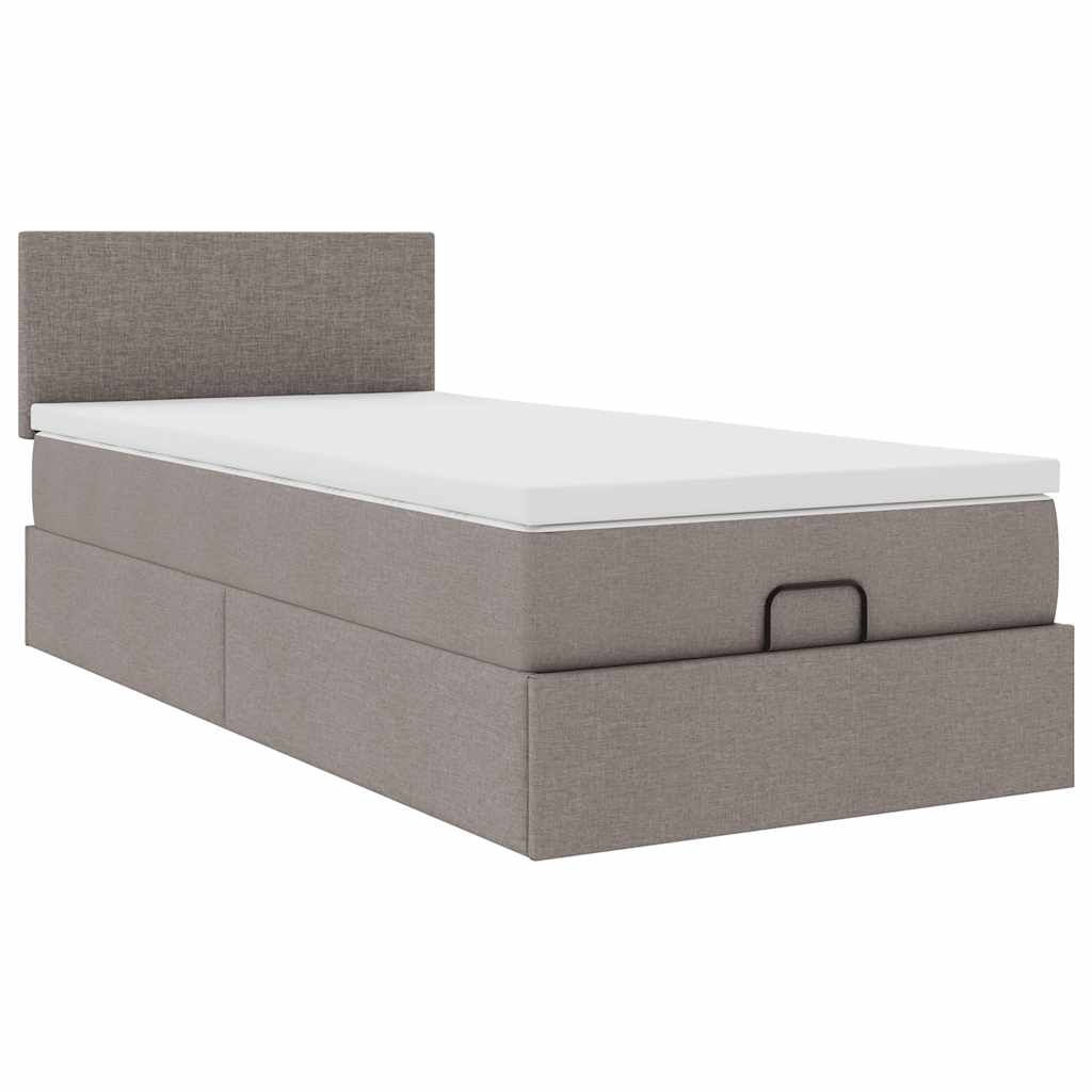 vidaXL Οθωμανικό κρεβάτι με στρώμα & LEDs Taupe 90x190cm ύφασμα