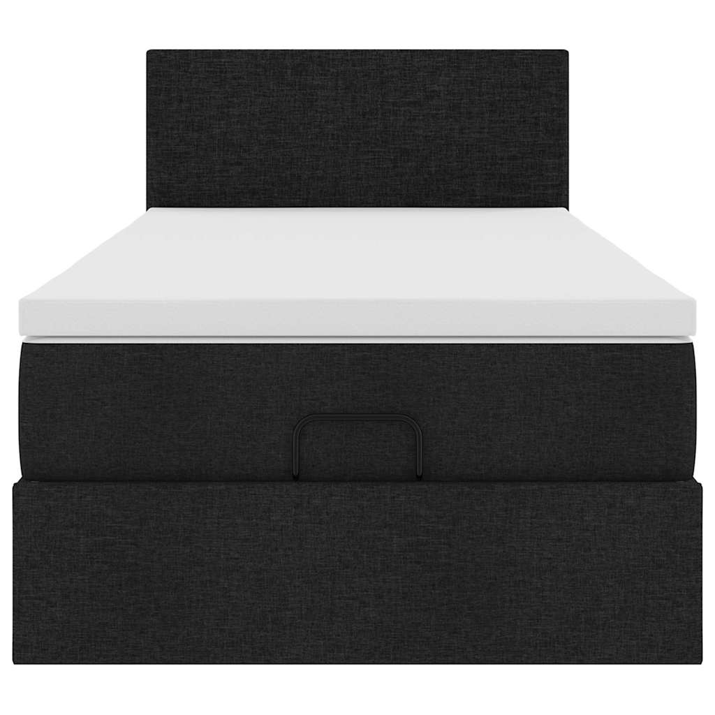 vidaXL Οθωμανικό κρεβάτι με στρώμα & LEDs Μαύρο 90x200 cm Ύφασμα