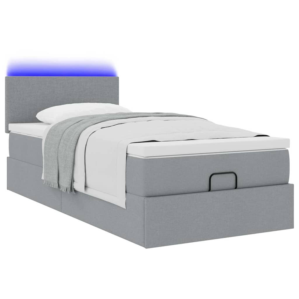 vidaXL Οθωμανικό κρεβάτι με στρώμα & LEDs Ανοιχτό γκρι Ύφασμα