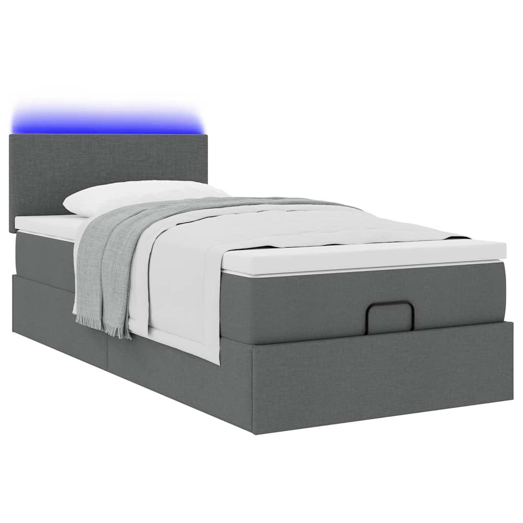 vidaXL Οθωμανικό κρεβάτι με στρώμα & LEDs Σκούρο γκρι ύφασμα 100x200cm
