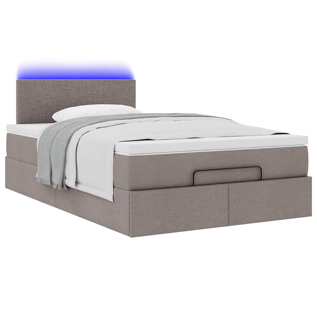 vidaXL Οθωμανικό κρεβάτι με στρώμα & LEDs Taupe 120x190cm ύφασμα