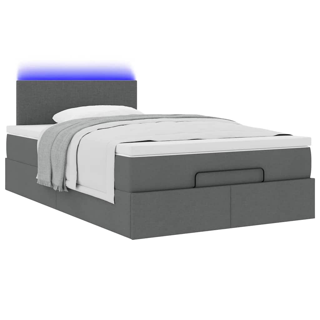 vidaXL Οθωμανικό κρεβάτι με στρώμα & LEDs Σκούρο γκρι 120x200cm Ύφασμα