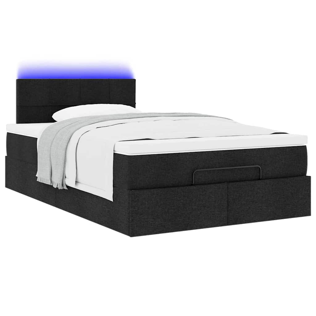 vidaXL Οθωμανικό κρεβάτι με στρώμα & LEDs Μαύρο 120x200 cm Ύφασμα