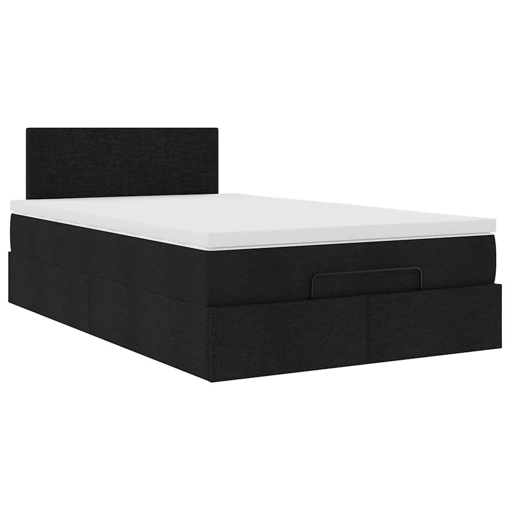 vidaXL Οθωμανικό κρεβάτι με στρώμα & LEDs Μαύρο 120x200 cm Ύφασμα