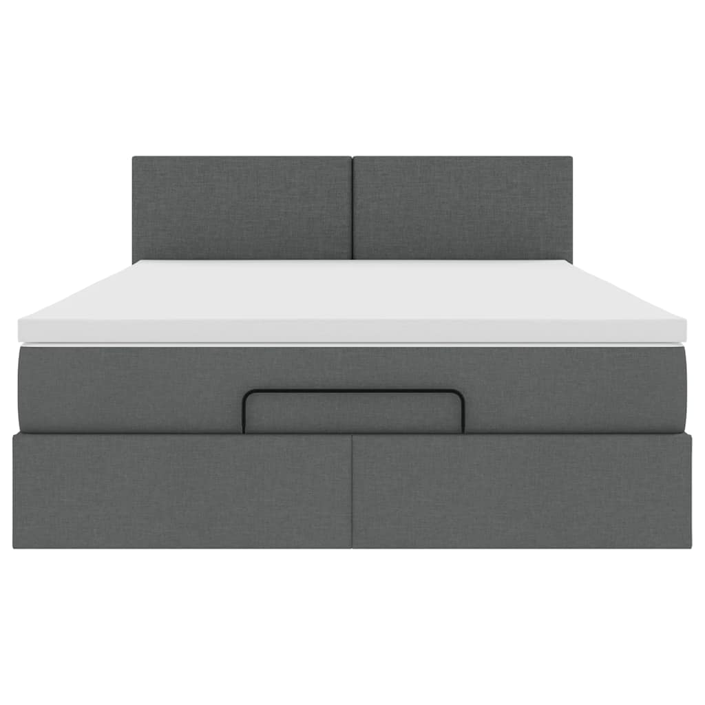vidaXL Οθωμανικό κρεβάτι με στρώμα & LEDs Σκούρο γκρι 140x190cm Ύφασμα