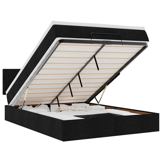 vidaXL Οθωμανικό κρεβάτι με στρώμα & LEDs Μαύρο 140x190 cm Ύφασμα