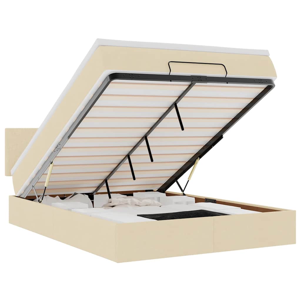 vidaXL Οθωμανικό κρεβάτι με στρώμα & LEDs Cream 140x190cm Ύφασμα