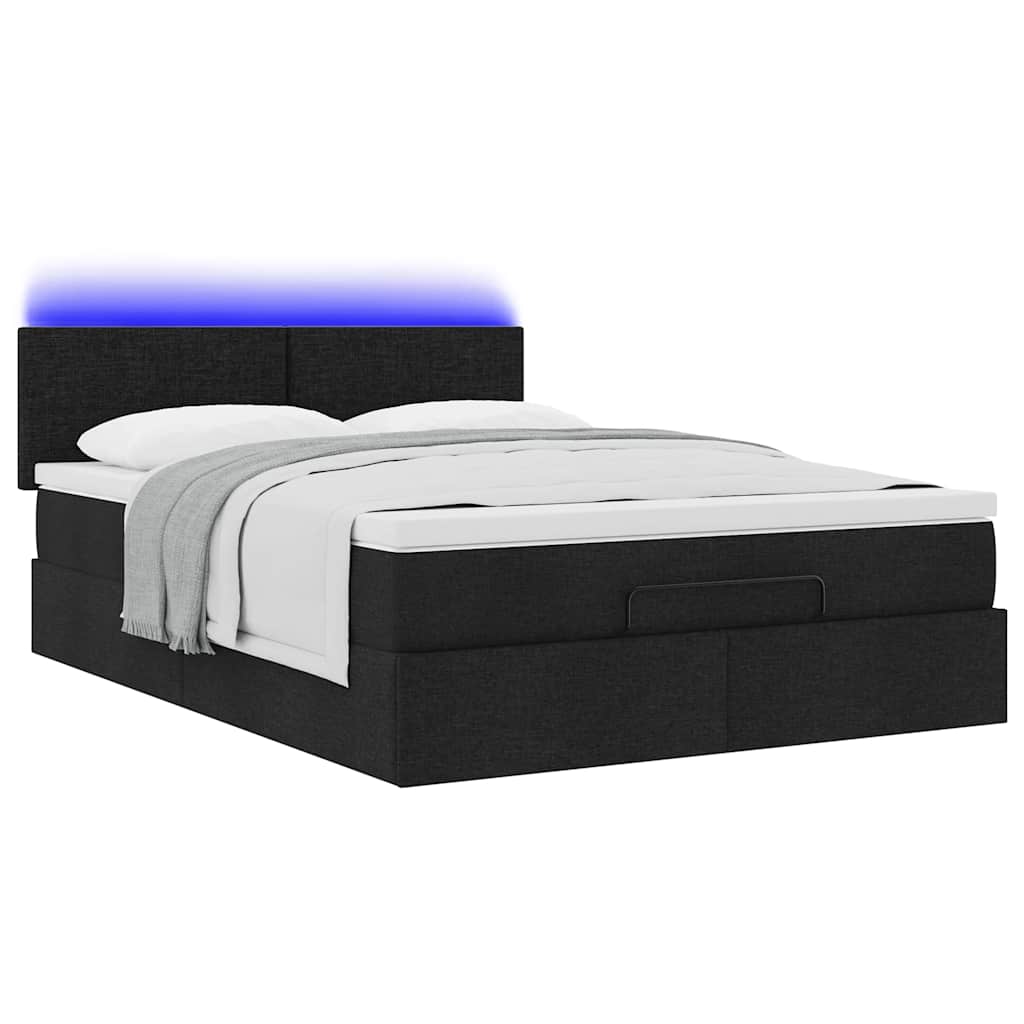 vidaXL Οθωμανικό κρεβάτι με στρώμα & LEDs Μαύρο 140x200 cm Ύφασμα