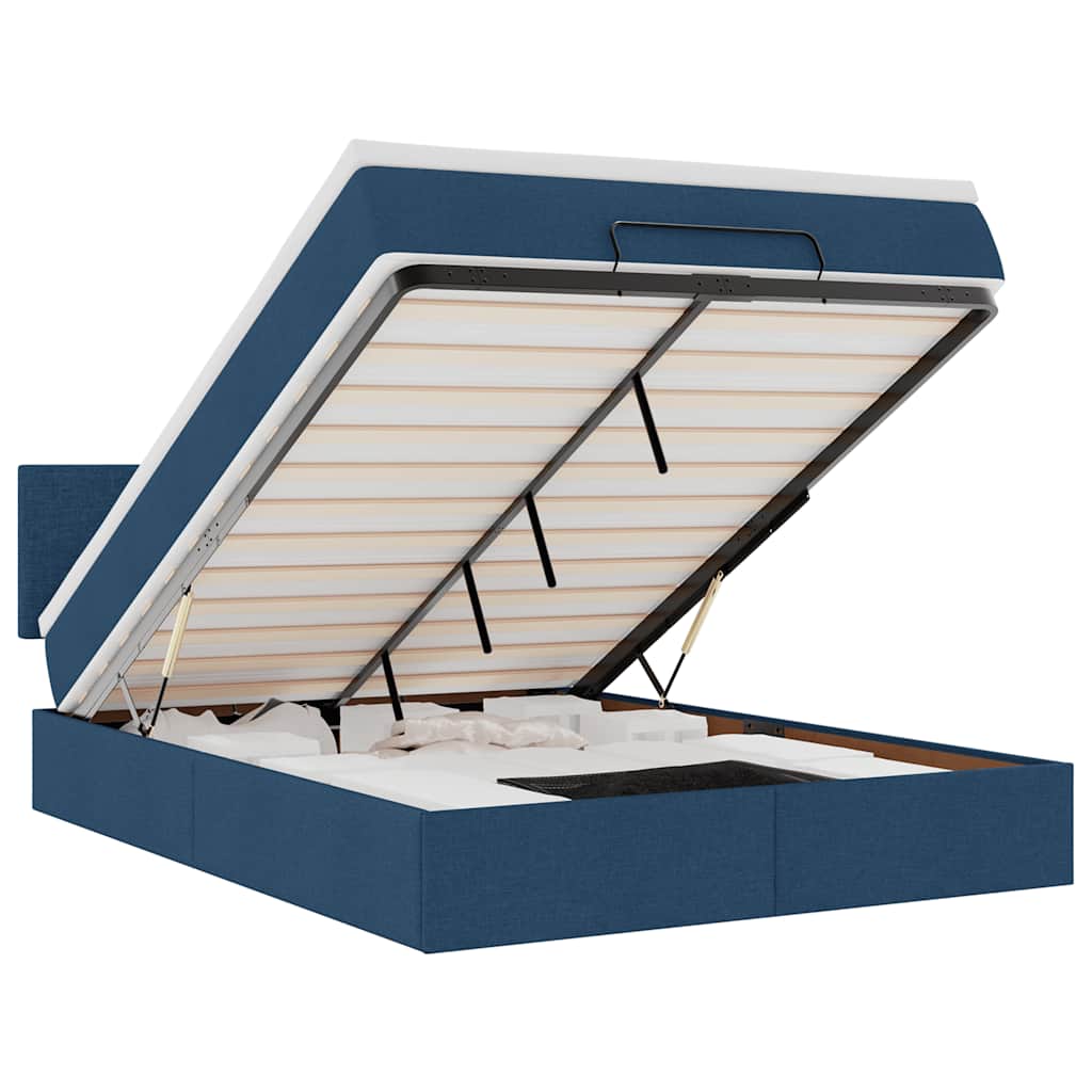 vidaXL Οθωμανικό κρεβάτι με στρώμα & LEDs Μπλε 140x200cm ύφασμα