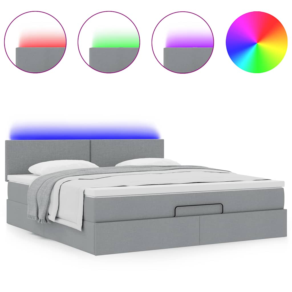 vidaXL Οθωμανικό κρεβάτι με στρώμα&LEDs Ανοιχτό γκρι 160x200cm Ύφασμα