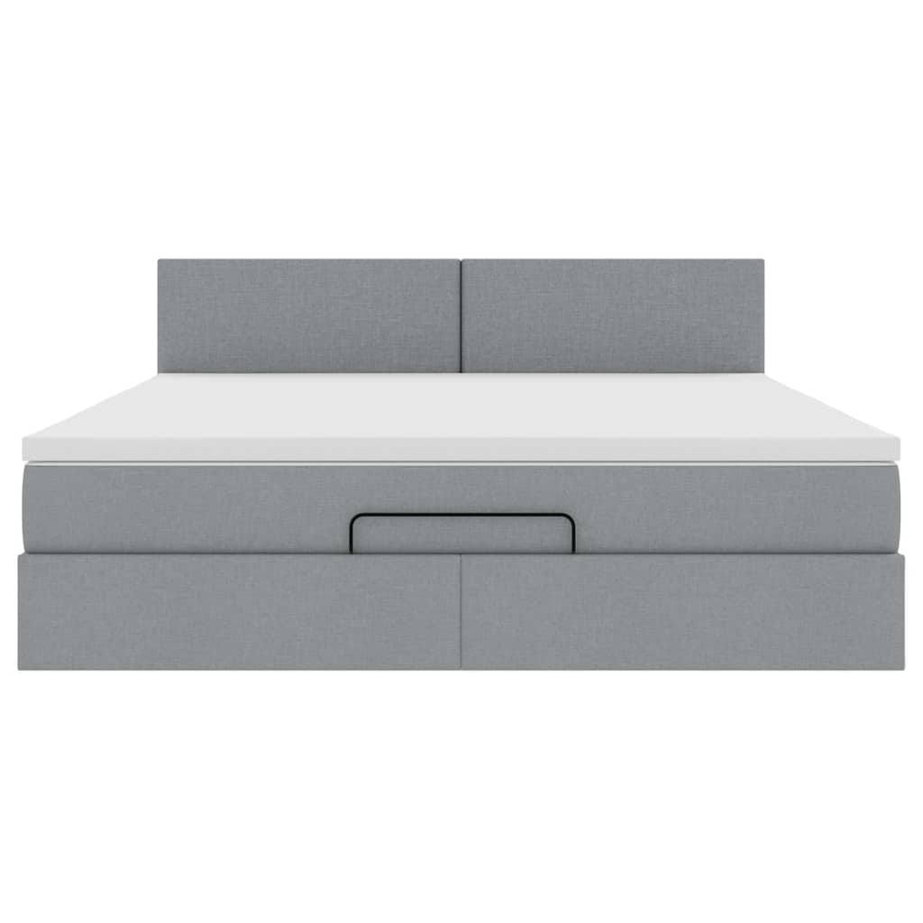 vidaXL Οθωμανικό κρεβάτι με στρώμα&LEDs Ανοιχτό γκρι 160x200cm Ύφασμα