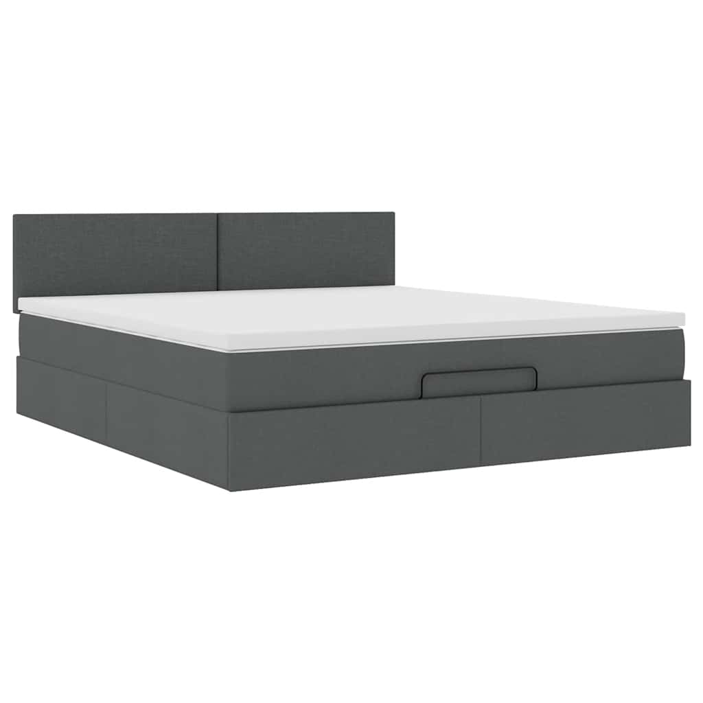 vidaXL Οθωμανικό κρεβάτι με στρώμα & LEDs Σκούρο γκρι 160x200cm ύφασμα