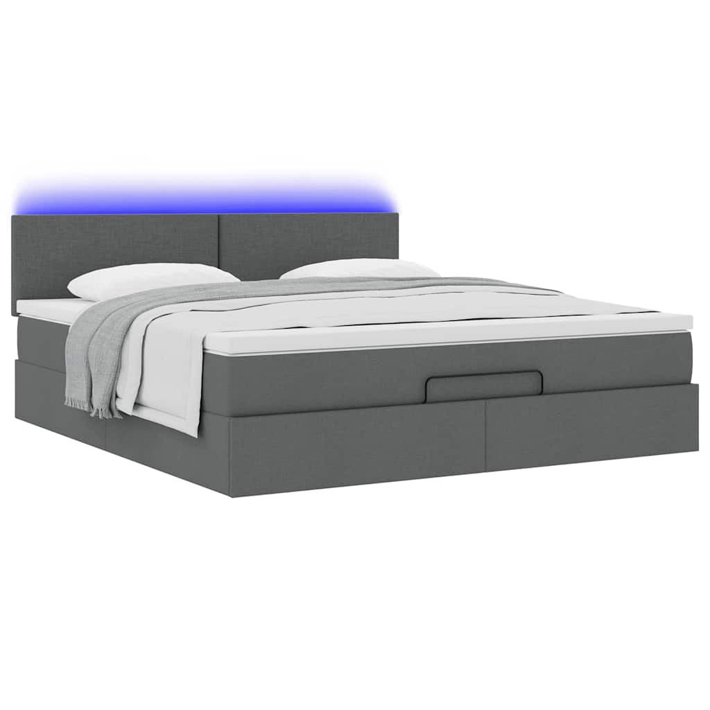 vidaXL Οθωμανικό κρεβάτι με στρώμα & LEDs Σκούρο γκρι 180x200cm ύφασμα