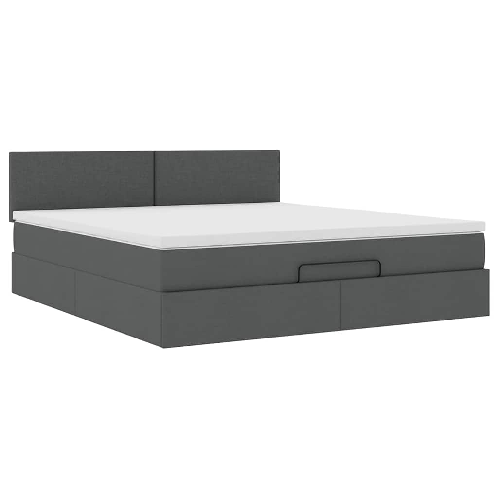 vidaXL Οθωμανικό κρεβάτι με στρώμα & LEDs Σκούρο γκρι 180x200cm ύφασμα