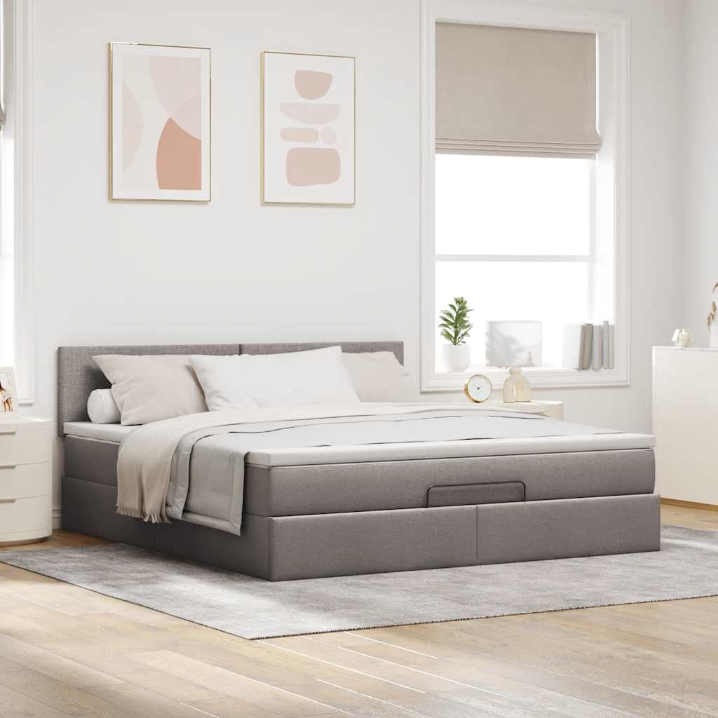 vidaXL Οθωμανικό κρεβάτι με στρώμα & LEDs Taupe 180x200cm ύφασμα