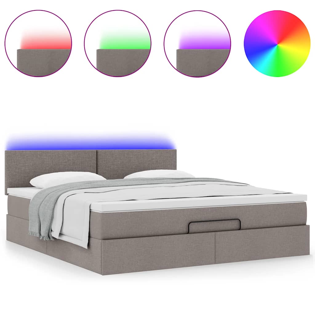 vidaXL Οθωμανικό κρεβάτι με στρώμα & LEDs Taupe 180x200cm ύφασμα