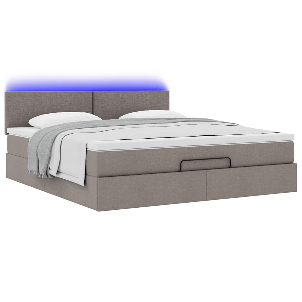 vidaXL Οθωμανικό κρεβάτι με στρώμα & LEDs Taupe 180x200cm ύφασμα