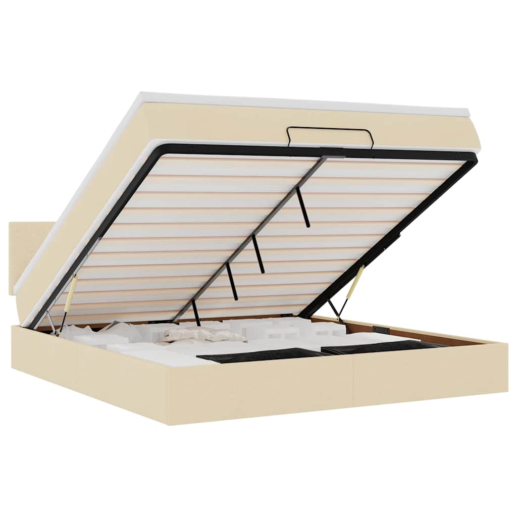 vidaXL Οθωμανικό κρεβάτι με στρώμα & LEDs Cream 180x200cm ύφασμα