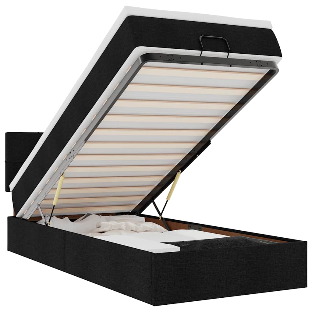 vidaXL Οθωμανικό κρεβάτι με στρώμα & LEDs Μαύρο 80x200cm ύφασμα
