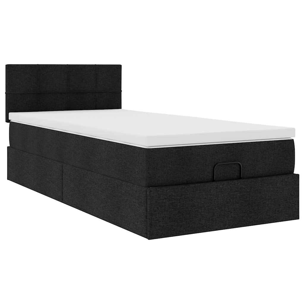 vidaXL Οθωμανικό κρεβάτι με στρώμα & LEDs Μαύρο 80x200cm ύφασμα