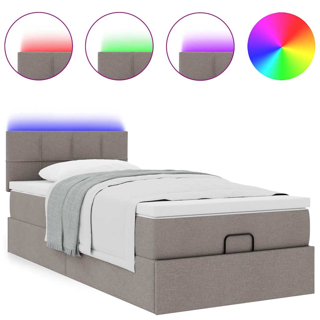 vidaXL Οθωμανικό κρεβάτι με στρώμα & LEDs Taupe 80x200cm ύφασμα
