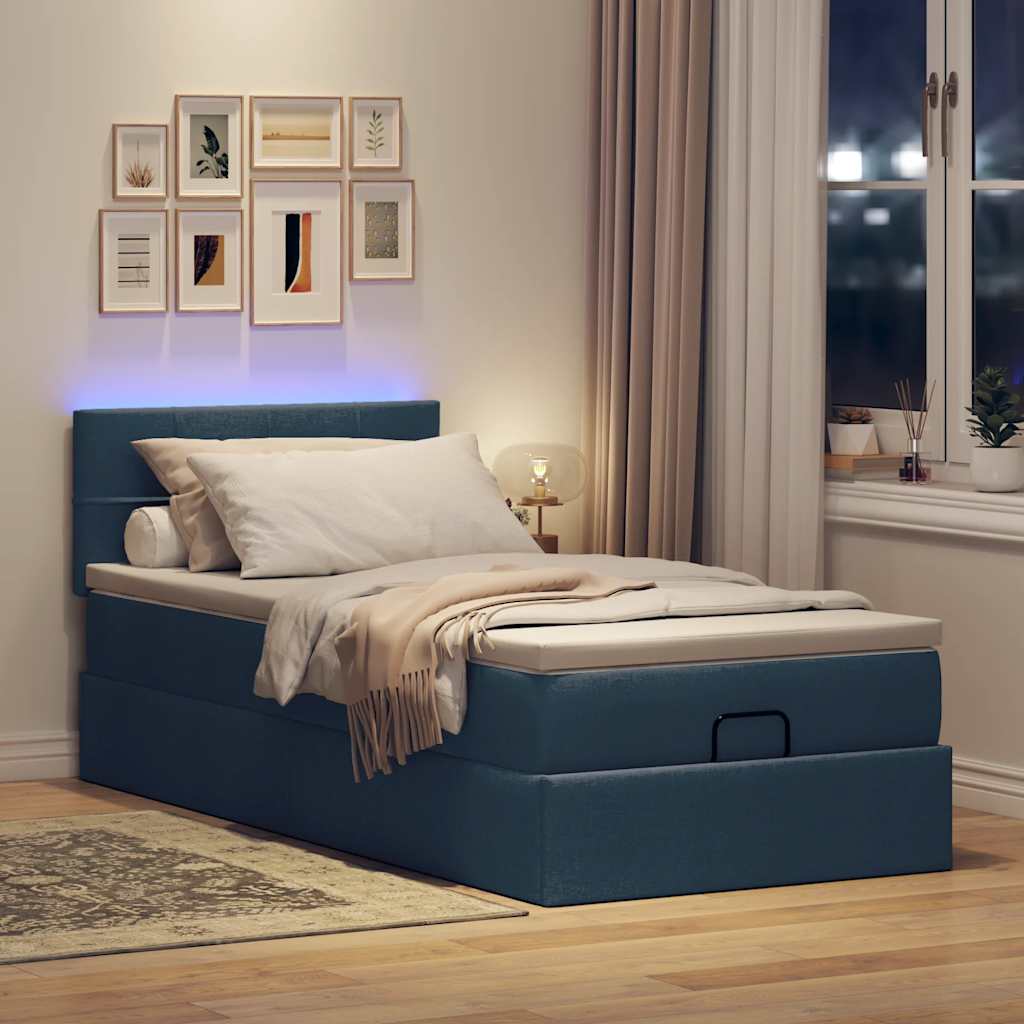 vidaXL Κρεβάτι-Μονό κρεβάτι με στρώμα και LED Μπλε 80x200 εκ. από ύφασμα