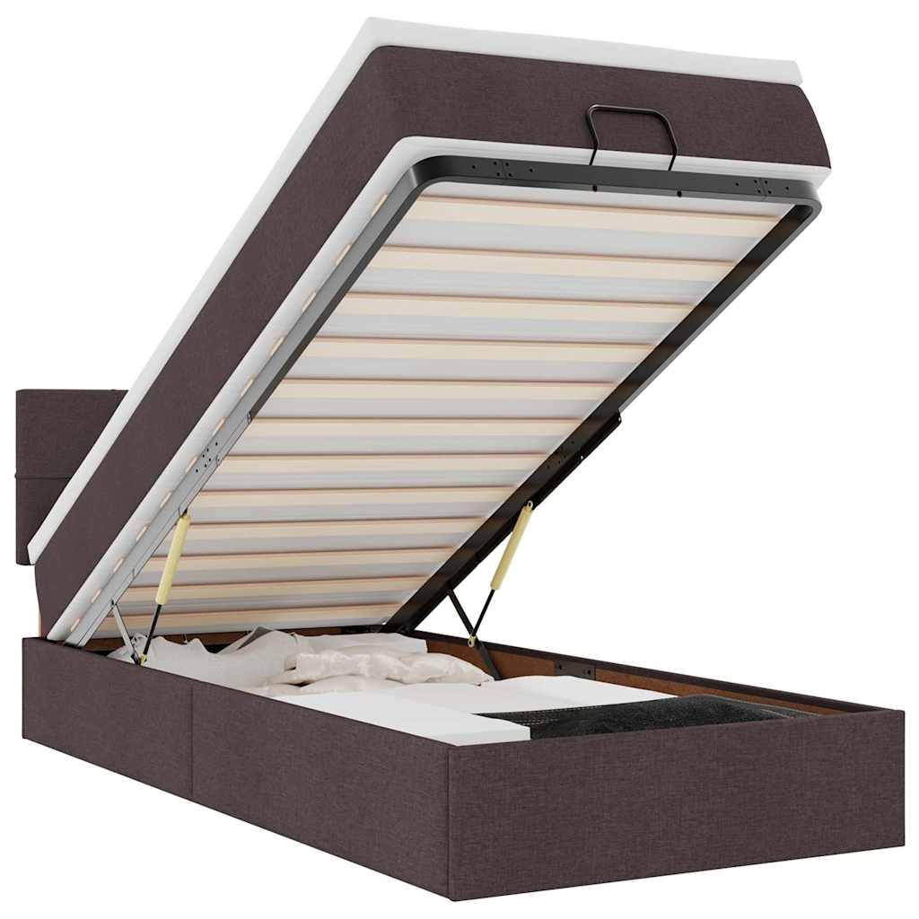 vidaXL Οθωμανικό κρεβάτι με στρώμα & LEDs Σκούρο καφέ 90x190cm ύφασμα