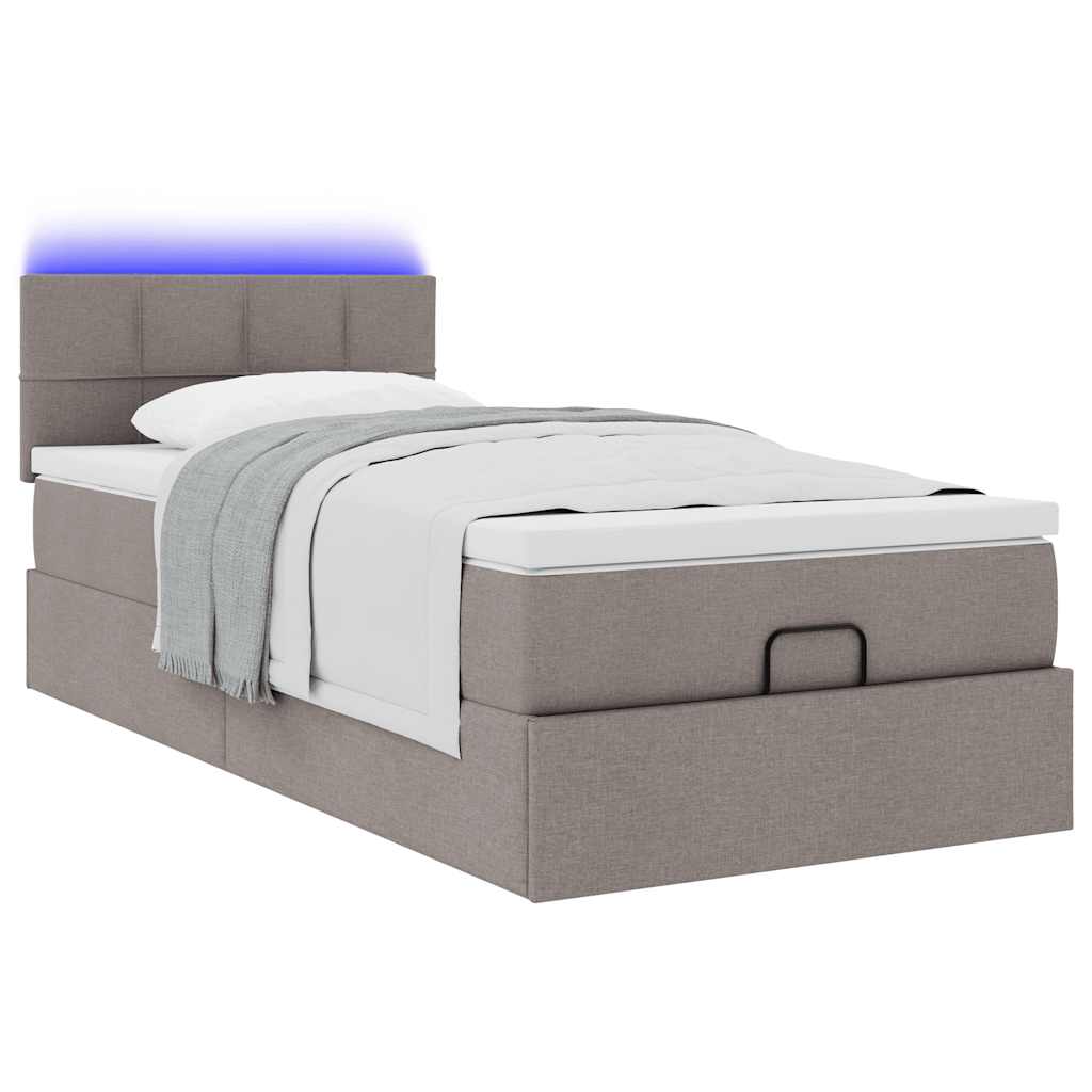 vidaXL Οθωμανικό κρεβάτι με στρώμα & LEDs Taupe 90x190cm ύφασμα