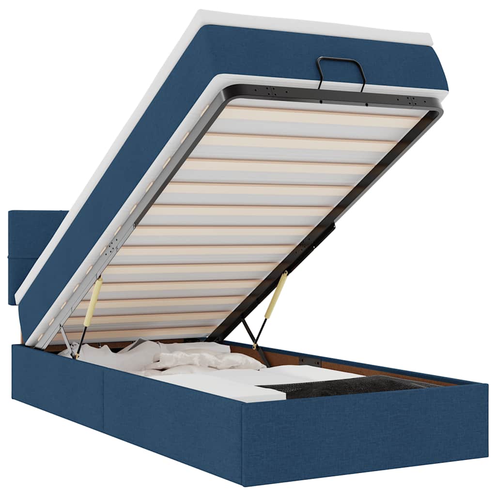 vidaXL Οθωμανικό κρεβάτι με στρώμα & LEDs Μπλε 90x190cm ύφασμα