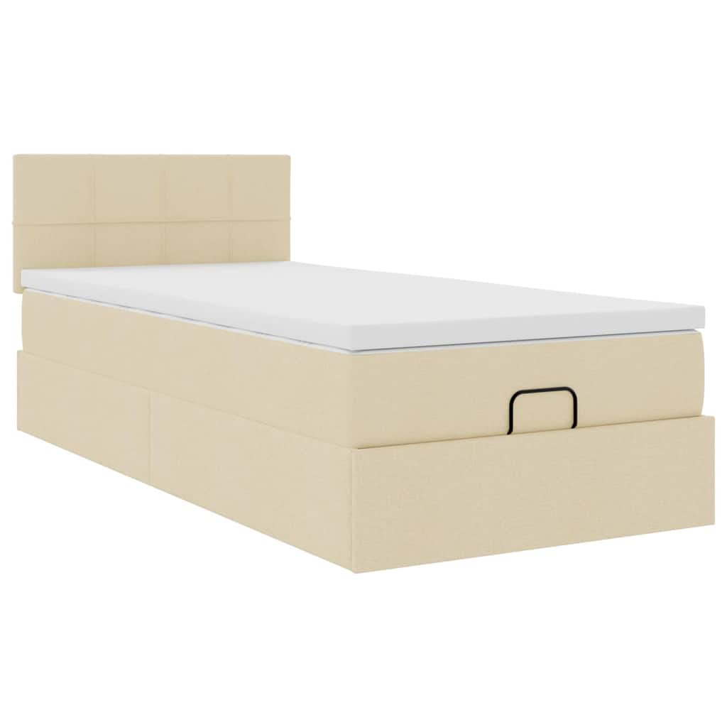 vidaXL Οθωμανικό κρεβάτι με στρώμα & LEDs Cream 90x200 cm Ύφασμα