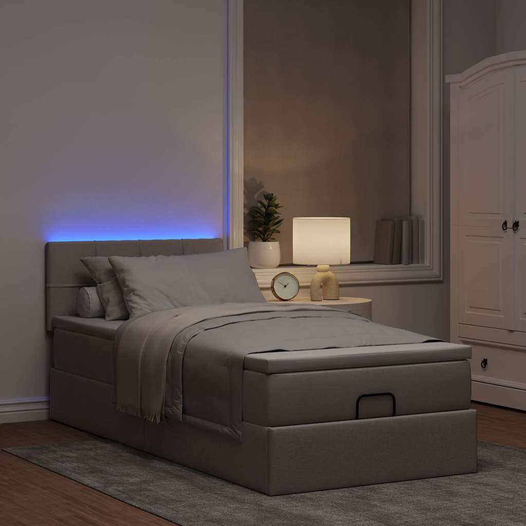 vidaXL Οθωμανικό κρεβάτι με στρώμα & LEDs Taupe 100x200 cm Ύφασμα