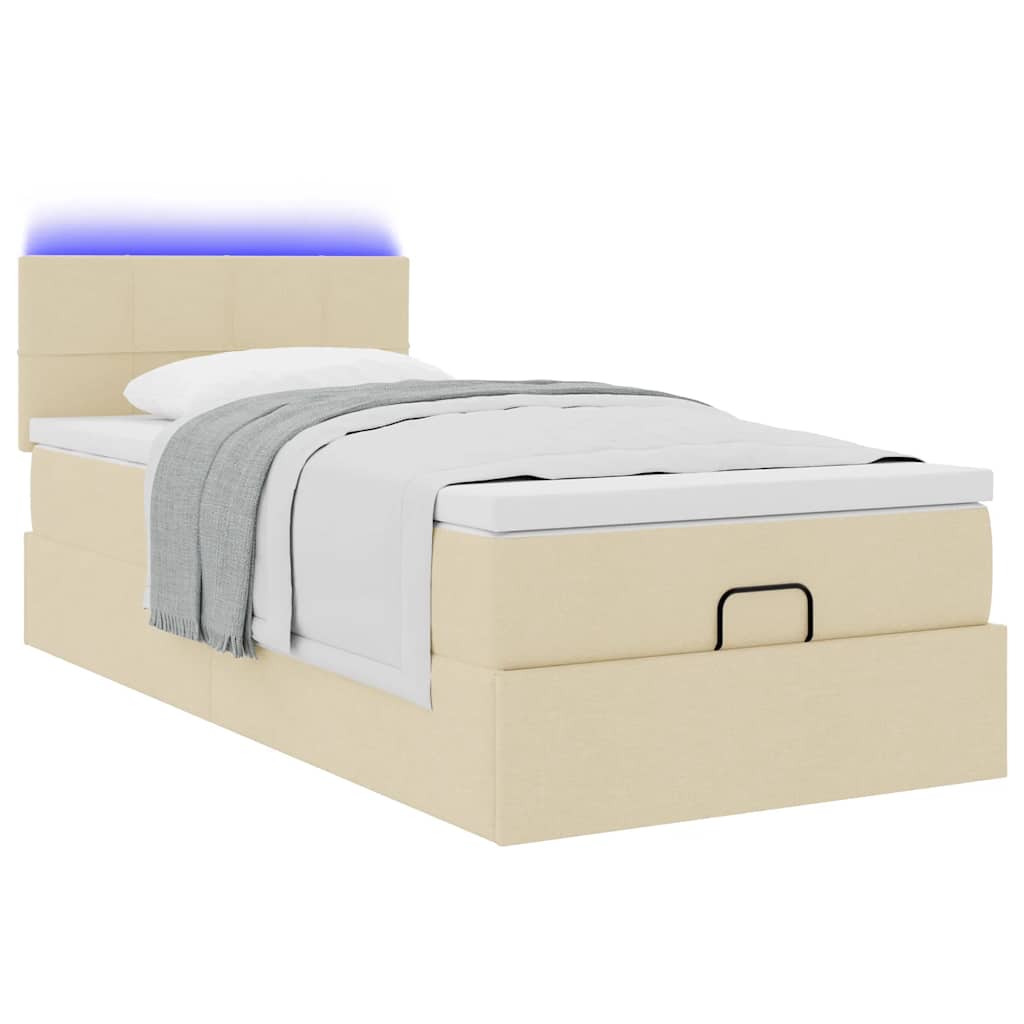 vidaXL Οθωμανικό κρεβάτι με στρώμα & LEDs Cream 100x200 cm Ύφασμα