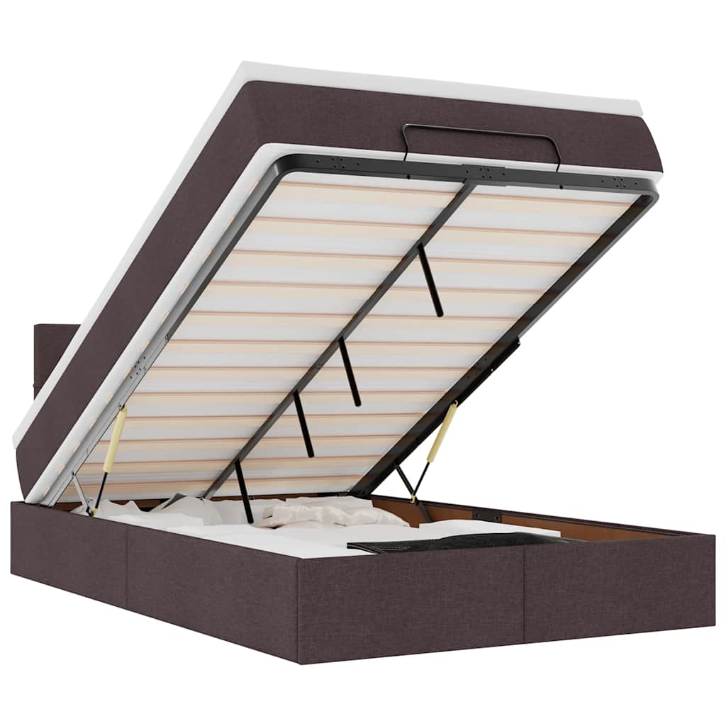 vidaXL Οθωμανικό κρεβάτι με στρώμα & LEDs Σκούρο καφέ 120x190cm ύφασμα