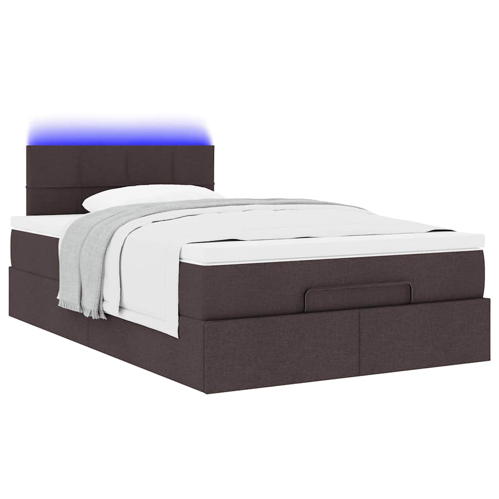 vidaXL Οθωμανικό κρεβάτι με στρώμα & LEDs Σκούρο καφέ 120x190cm ύφασμα