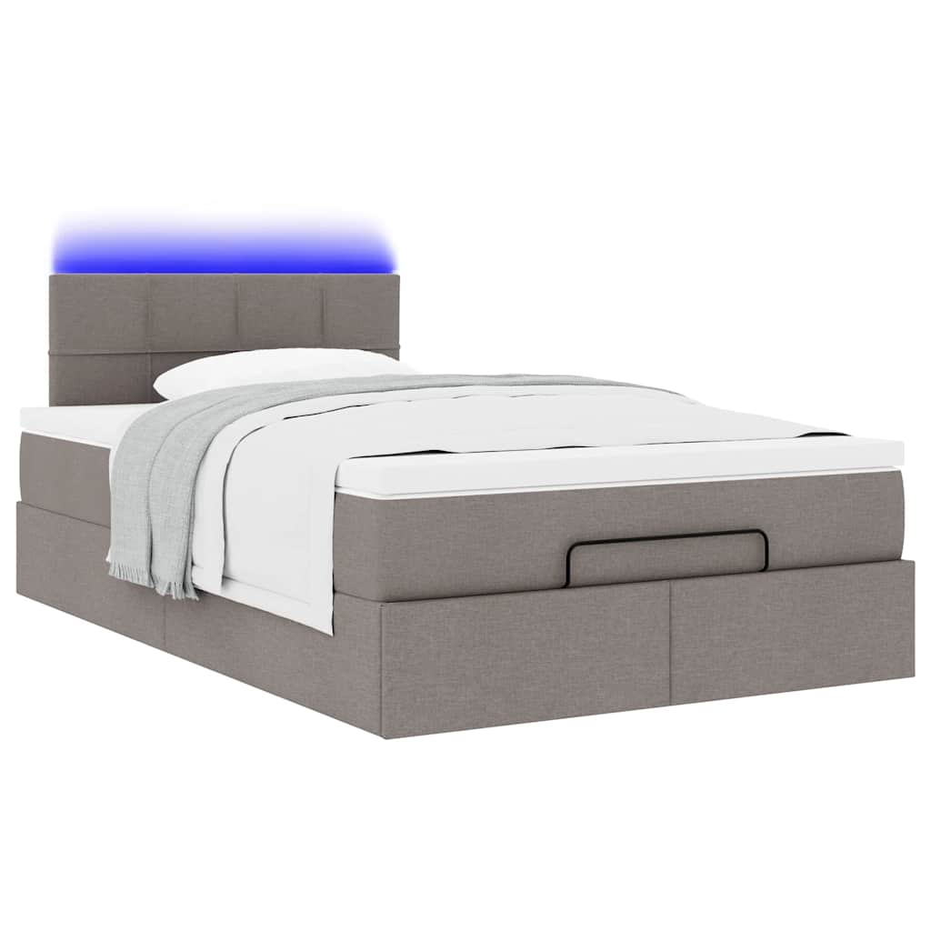 vidaXL Οθωμανικό κρεβάτι με στρώμα & LEDs Taupe 120x190cm ύφασμα