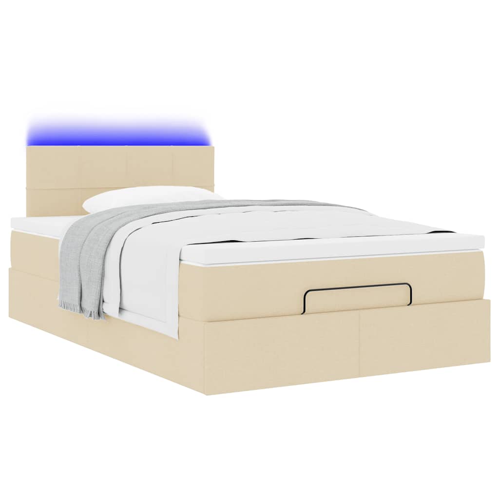 vidaXL Οθωμανικό κρεβάτι με στρώμα & LEDs Cream 120x190cm ύφασμα