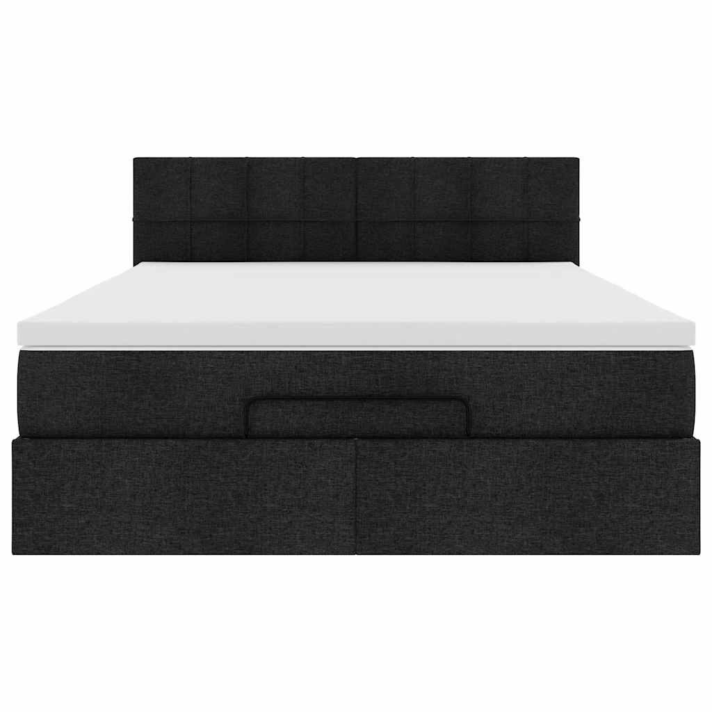 vidaXL Οθωμανικό κρεβάτι με στρώμα & LEDs Μαύρο 140x200 cm Ύφασμα